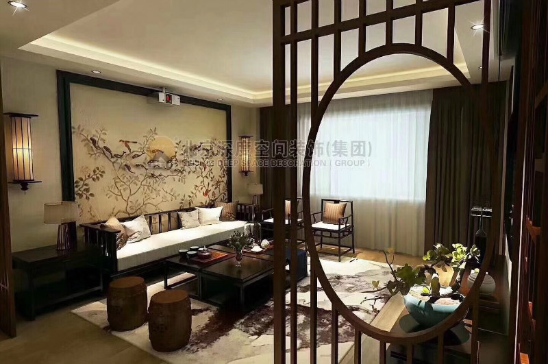 欽州吾悅廣場(chǎng)126㎡中式裝修效果圖案例