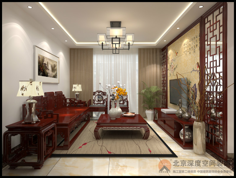 欽州光大白石湖廣場103㎡中式風(fēng)格裝修效果圖案例